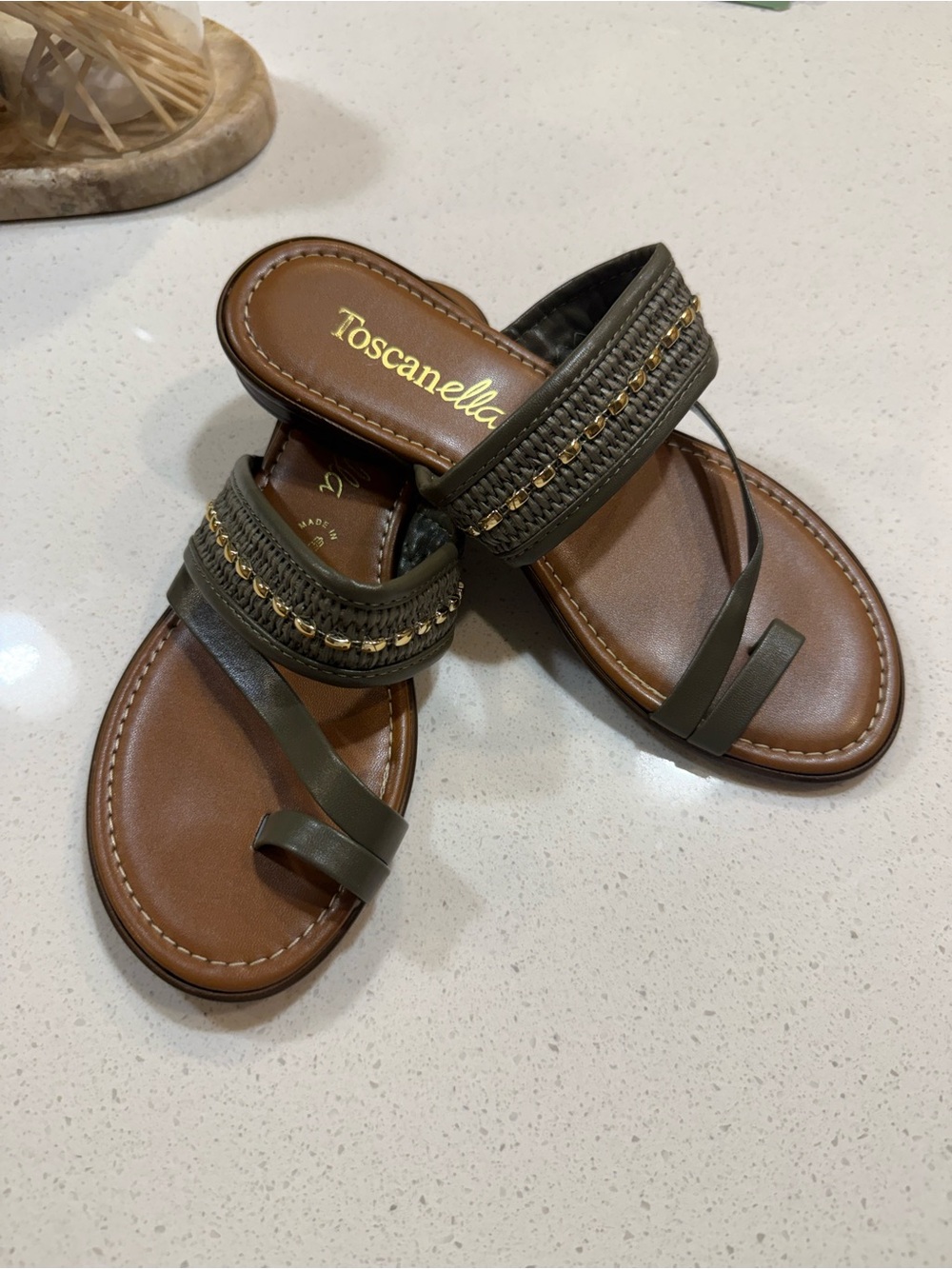 Toscanella Olive Green Sandals - Made in Italy